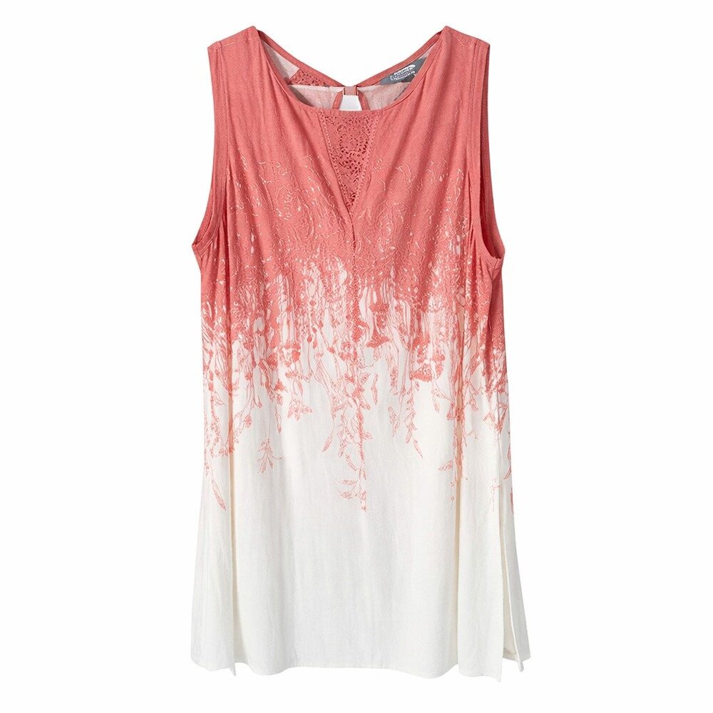 Lisa Rinna Collection Sleeveless Coral Ombre Lace Detail Top Size Medium